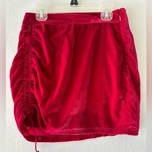 FINAL SALE Free People Vivienne Velvet Ruched Cinched Mini Skirt Rose Hypnotic 2 - Picture 2 of 7
